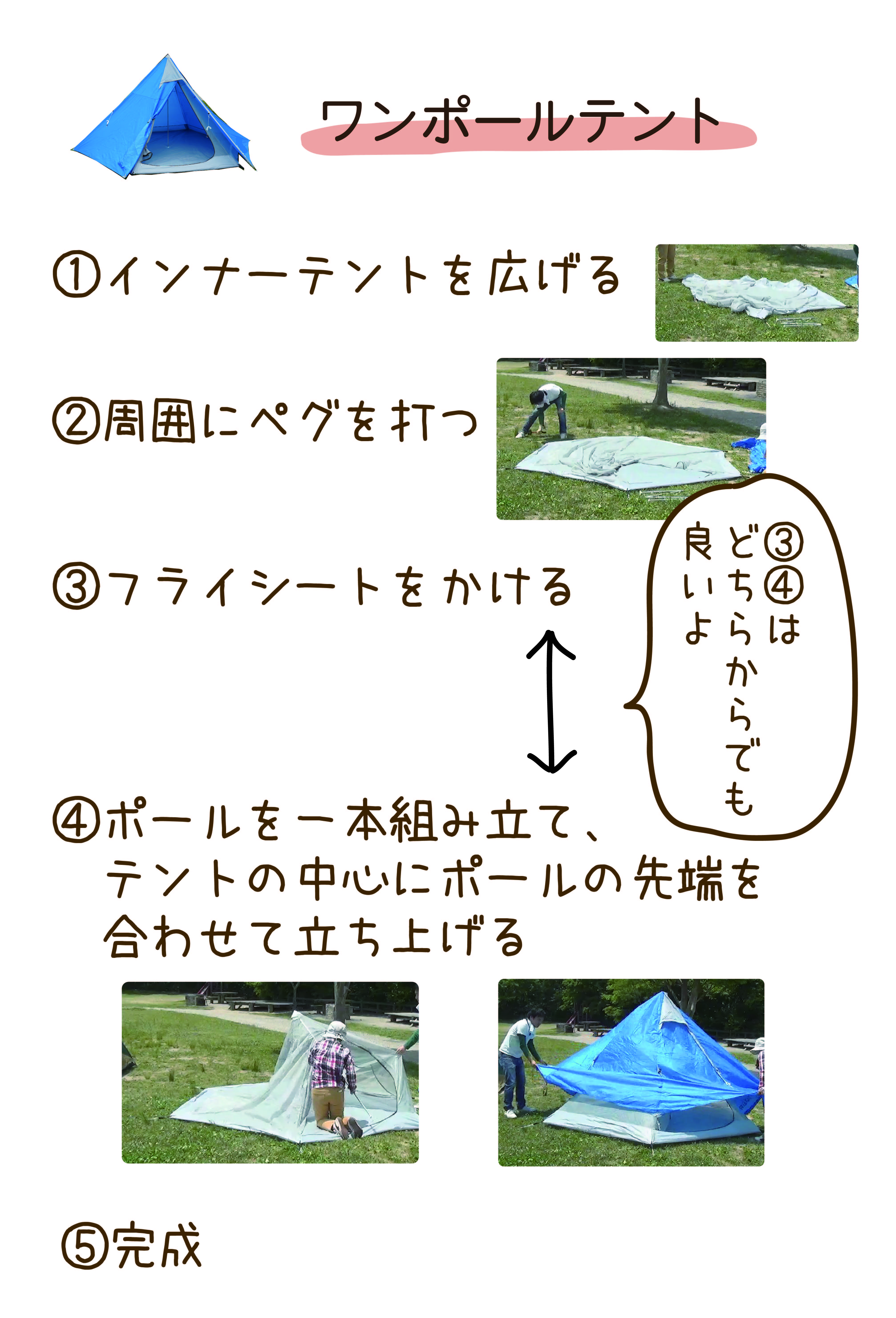 ワンポールテントの設営の仕方
