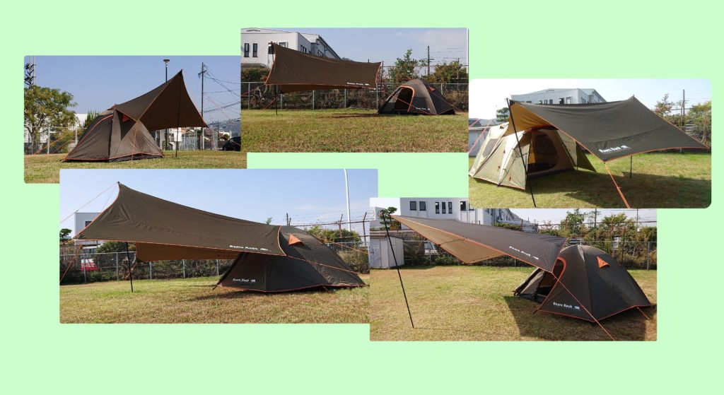 テントとタープの連結の方法-レイアウトと組み合わせ