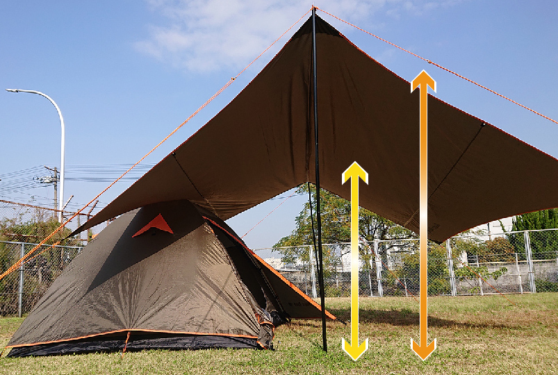 タープの高さを調節して大き目のテントに影を作る