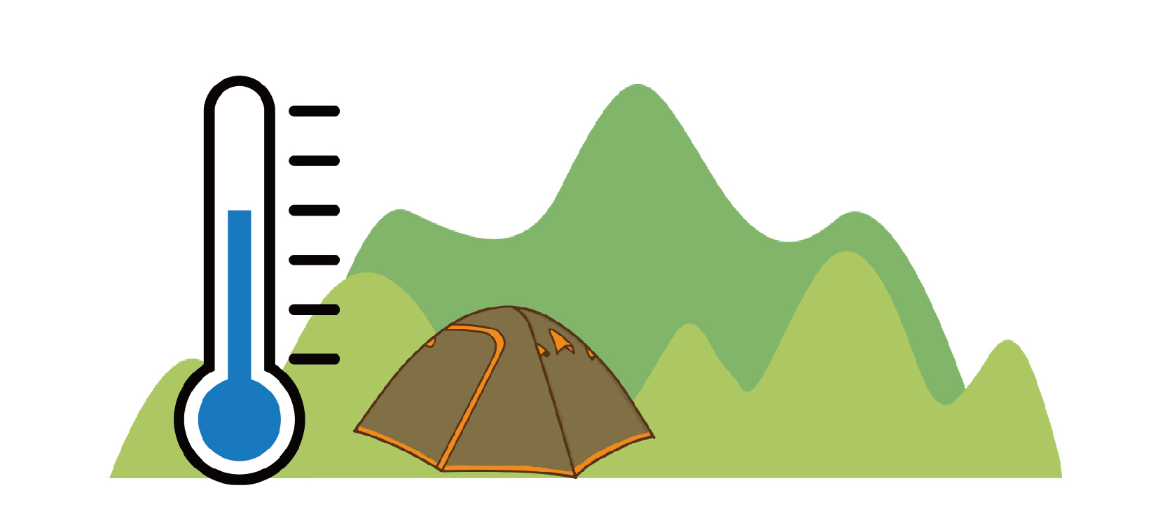 山と温度計とテントのイラスト